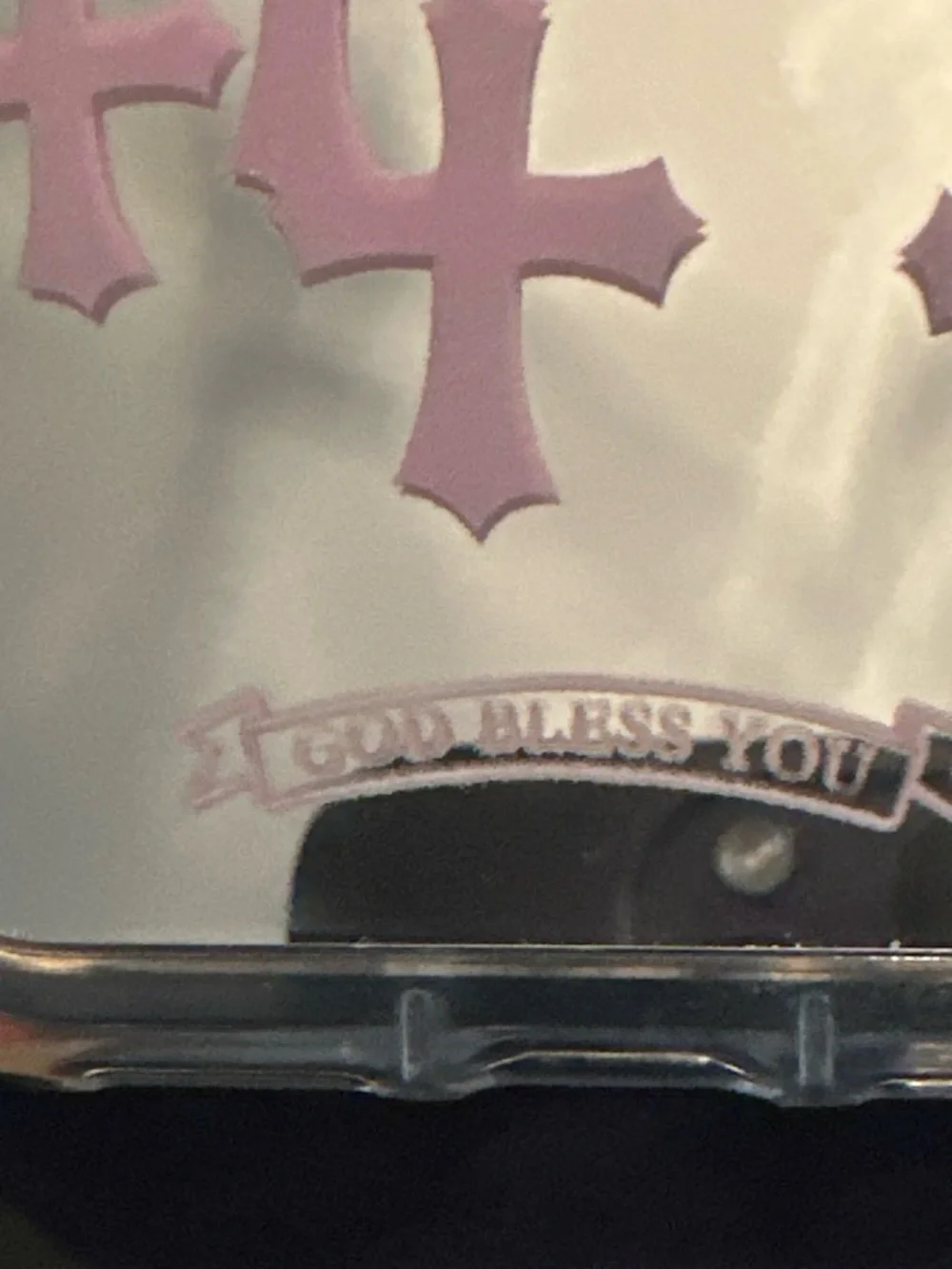 13 Pro Clear Phone Case with Pink Cross Accents and Beaded Strap